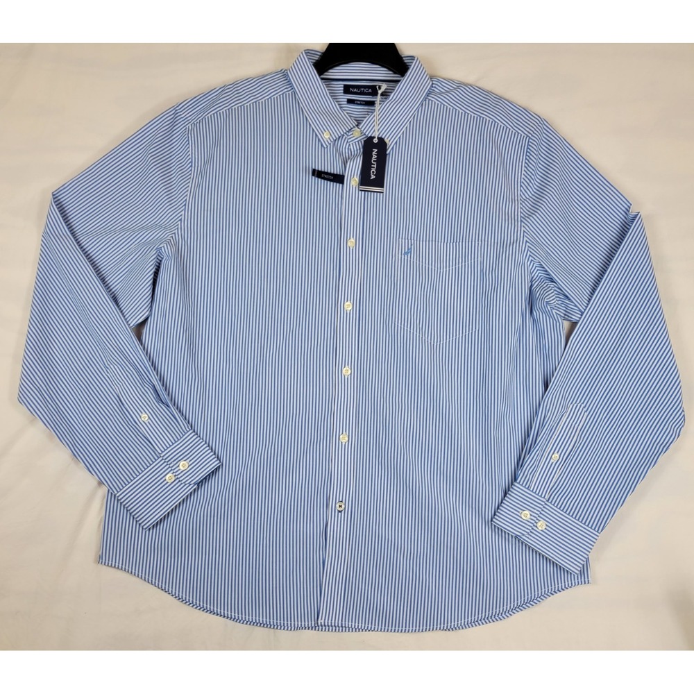Nautica Mens XXL Blue White Striped Stretch Button Down Shirt W5559M NWT